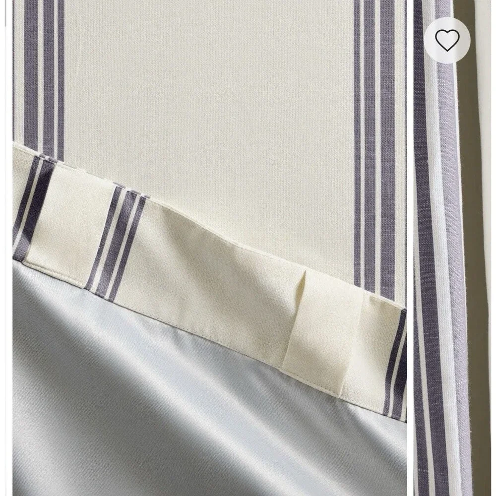 Coastal Stripe Linen Cotton Room Darkening Curtain - Single Panel 48 X 96 NEW